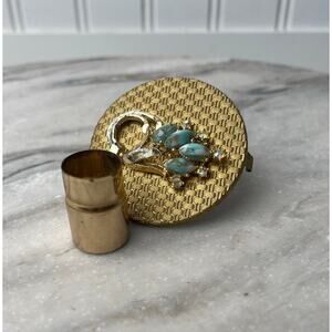 Vintage Gold Tone Flip Up Mirror Lipstick Case Holder Mid Century Modern Vanity